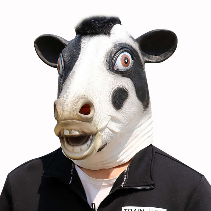 Animal Black Cow Face Mask Halloween Full Head Cosplay Prop