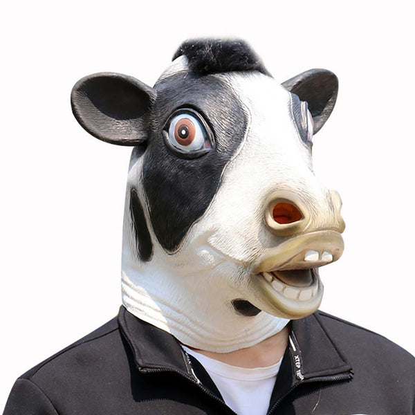 Animal Black Cow Face Mask Halloween Full Head Cosplay Prop