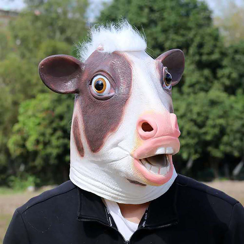 Animal Pink Cow Face Mask Halloween Full Head Cosplay Prop