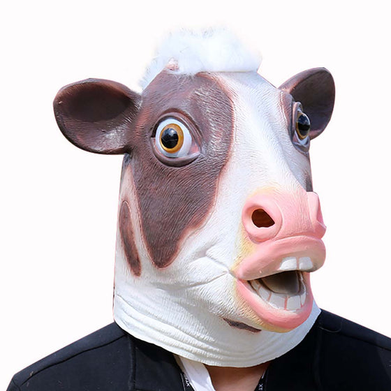 Animal Pink Cow Face Mask Halloween Full Head Cosplay Prop