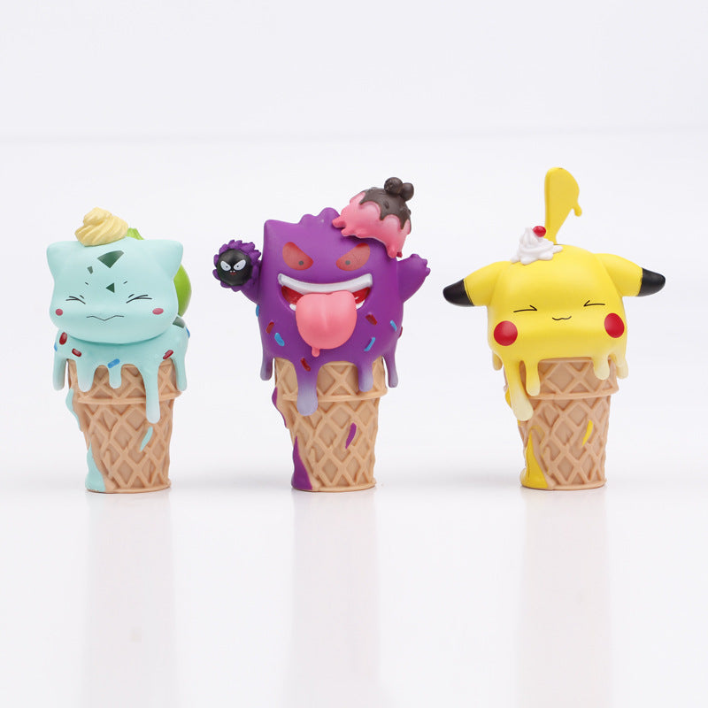 Anime Pokemon Ice Cream Action Figure Model Mini Toy 6pcs