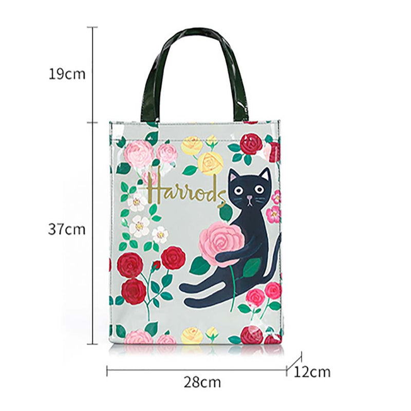 Black Cat Printing PVC Reusable Eco Friendly Shopper Lunch Waterproof Handbag - Toysoff.com