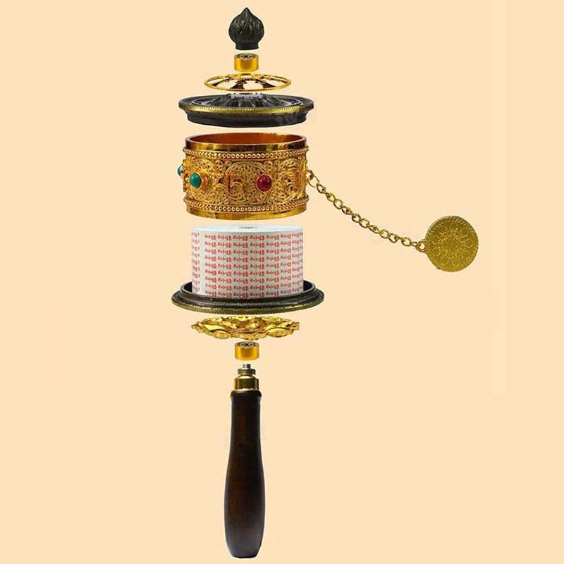 Buddhist Prayer Wheel Six Character Truth Words Hand Shaking Wheel 18cm