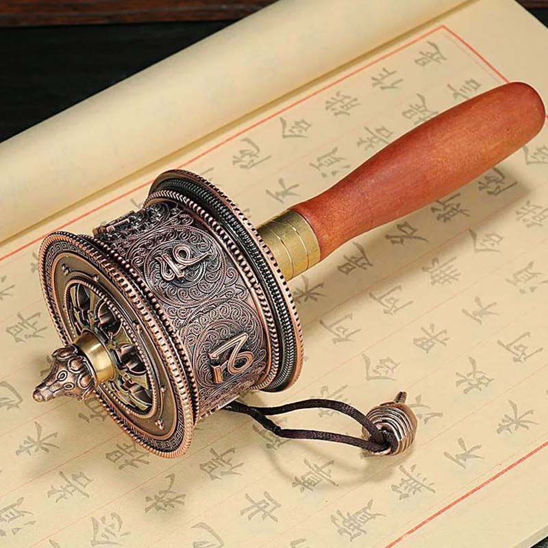 Buddhist Six Words Mantra Hand Cranking Prayer Wheel 21cm