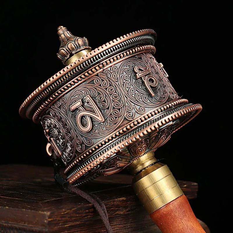 Buddhist Six Words Mantra Hand Cranking Prayer Wheel 21cm