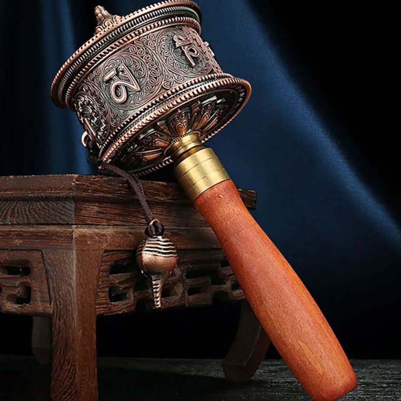 Buddhist Six Words Mantra Hand Cranking Prayer Wheel 21cm