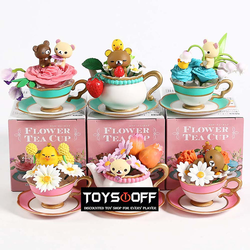 Cartoon Cute Bear Flower Tea Cup Action Figure Toy 6pcs 7cm