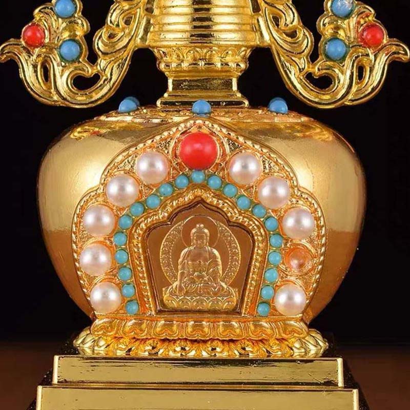 Copper Tibetan Buddhist Stupa Altars Indoor Desktop Decorative 17cm