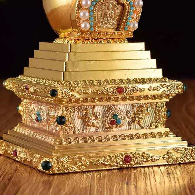 Copper Tibetan Buddhist Stupa Altars Indoor Desktop Decorative 17cm