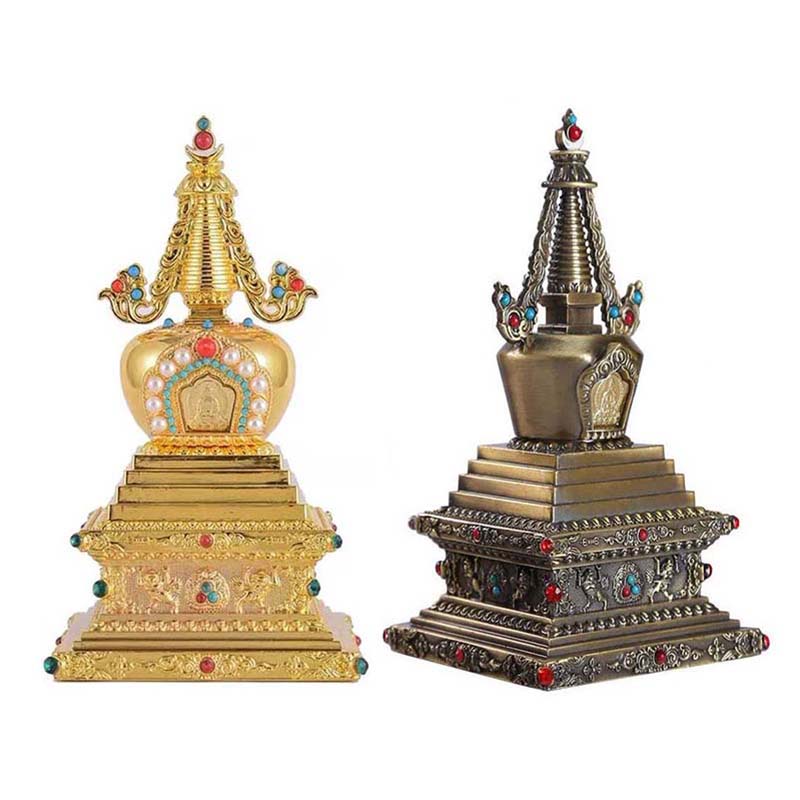 Copper Tibetan Buddhist Stupa Altars Indoor Desktop Decorative 17cm