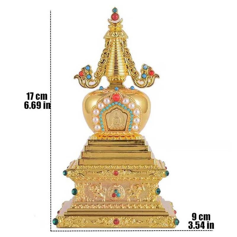 Copper Tibetan Buddhist Stupa Altars Indoor Desktop Decorative 17cm