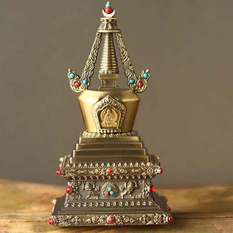 Copper Tibetan Buddhist Stupa Altars Indoor Desktop Decorative 17cm