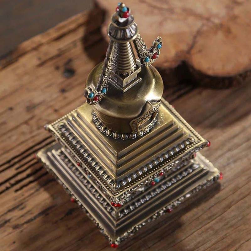 Copper Tibetan Buddhist Stupa Altars Indoor Desktop Decorative 17cm