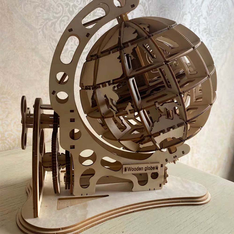 DIY 3D Globe Wooden Mechanical Transmission Model Assembled Educational Toy - Toysoff.com