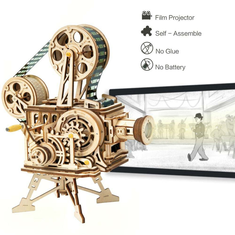 Hand Crank DIY 3D Classic Retro Flim Projector Wooden Puzzle Game Assembly Toy - Toysoff.com