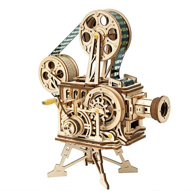 Hand Crank DIY 3D Classic Retro Flim Projector Wooden Puzzle Game Assembly Toy - Toysoff.com