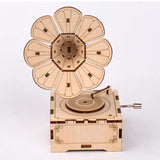 Hand Crank Mechanical Retro Phonograph Model Music Box Wooden Puzzle DIY Assembled Toy - Toysoff.com