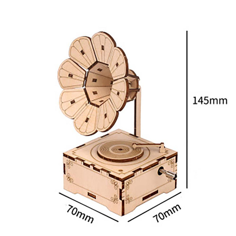 Hand Crank Mechanical Retro Phonograph Model Music Box Wooden Puzzle DIY Assembled Toy - Toysoff.com