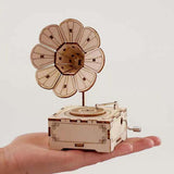 Hand Crank Mechanical Retro Phonograph Model Music Box Wooden Puzzle DIY Assembled Toy - Toysoff.com