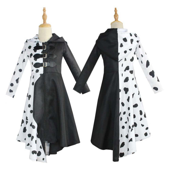 Kids Children Cruella Cosplay Costume Dress Outfits