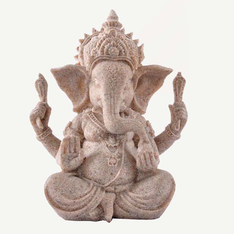 Nature Sandstone Ganesha Mahasetthi Buddhist God of Wealth Statue 9cm