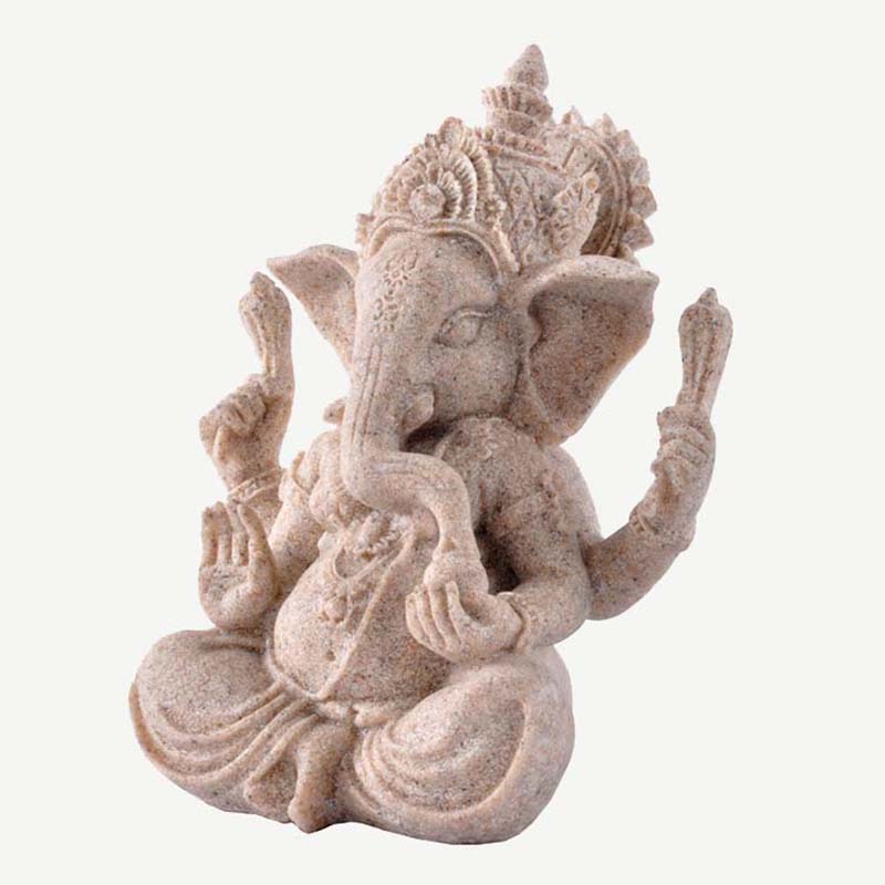 Nature Sandstone Ganesha Mahasetthi Buddhist God of Wealth Statue 9cm