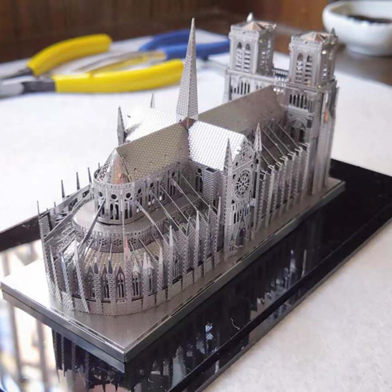 Noire Dame Cathedral Paris Silvery 3D Model Metal Puzzle DIY Assembled Toy Decorations - Toysoff.com