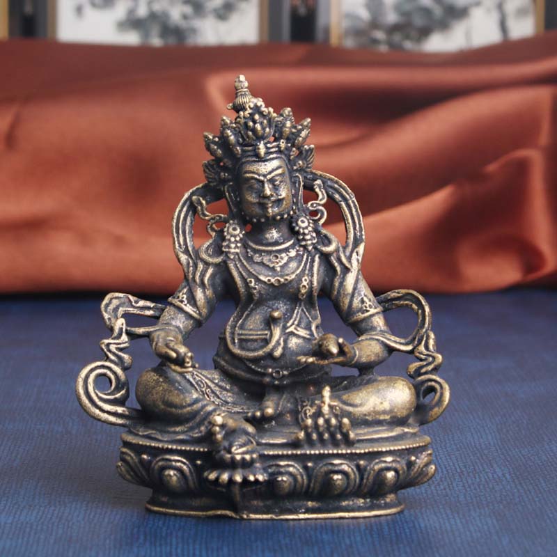 Buddhist Deity Jambhala Yellow Himalayan Art Copper Statue