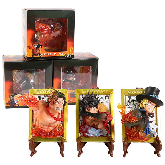 One Piece Luffy Ace Sabo Photo Frame Action Figure Toy 3pcs 10cm