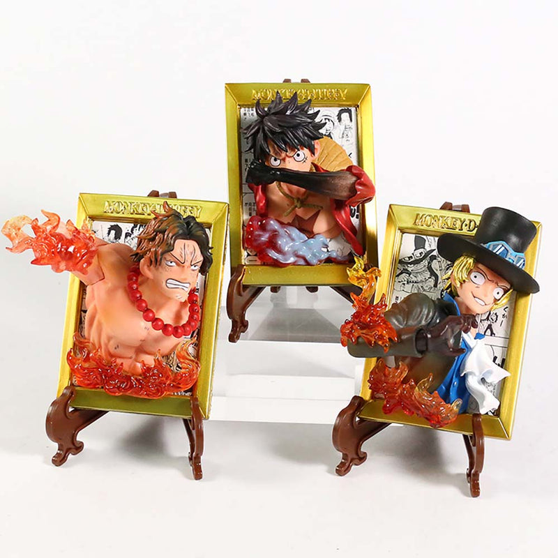 One Piece Luffy Ace Sabo Photo Frame Action Figure Toy 3pcs 10cm