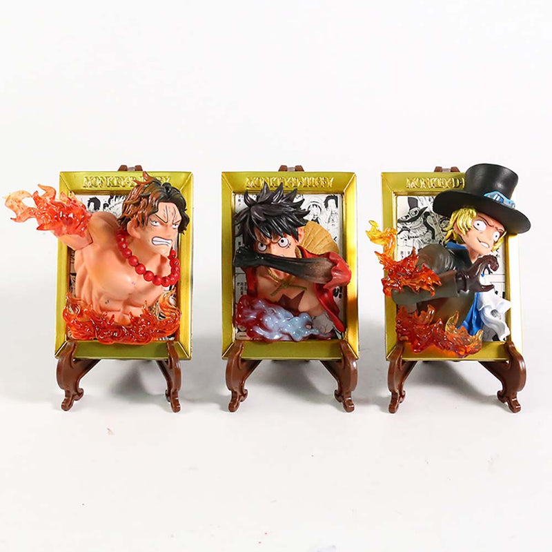 One Piece Luffy Ace Sabo Photo Frame Action Figure Toy 3pcs 10cm