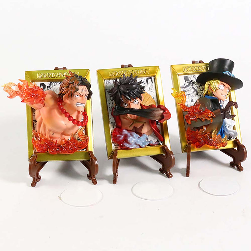 One Piece Luffy Ace Sabo Photo Frame Action Figure Toy 3pcs 10cm