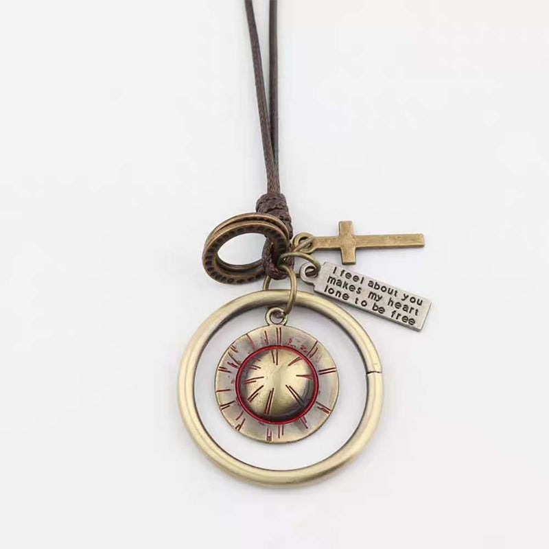 One Piece Luffy Straw Hat Necklace Accessories Retro Literary Couple Pendant - Toysoff.com