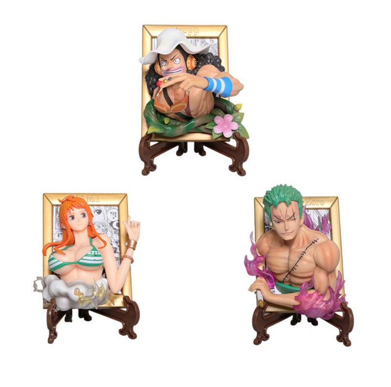 One Piece Roronoa Zoro Nami Usopp Action Figure Model Photo Frame 12cm