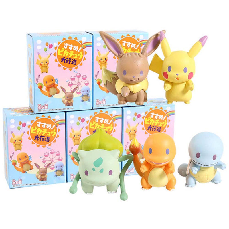 Pokemon March Line Up Pikachu Eevee Bulbasaur Charmander Squirtle Action Figure 5pcs