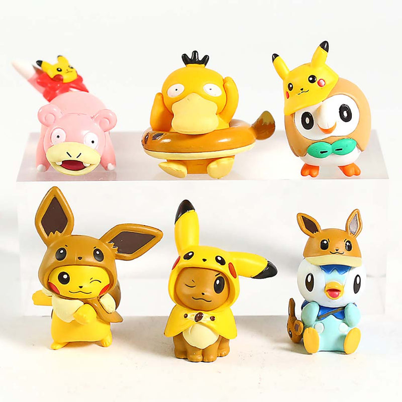 Pokemon Pikachu Eevee Psyduck Slowpoke Rowlet Piplup Mini Action Figure 6pcs 5cm