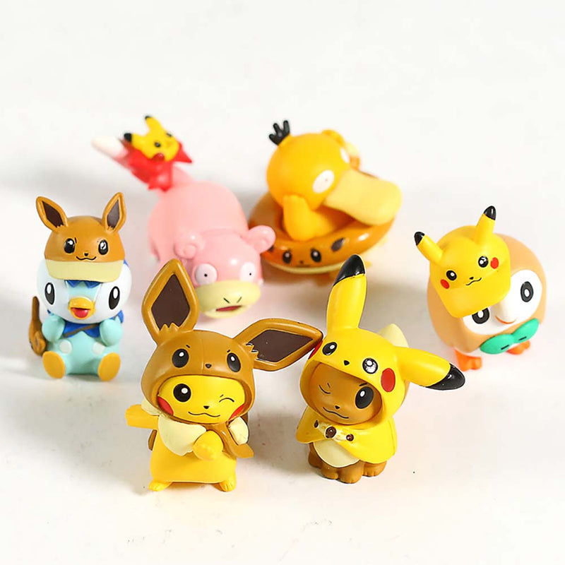 Pokemon Pikachu Eevee Psyduck Slowpoke Rowlet Piplup Mini Action Figure 6pcs 5cm