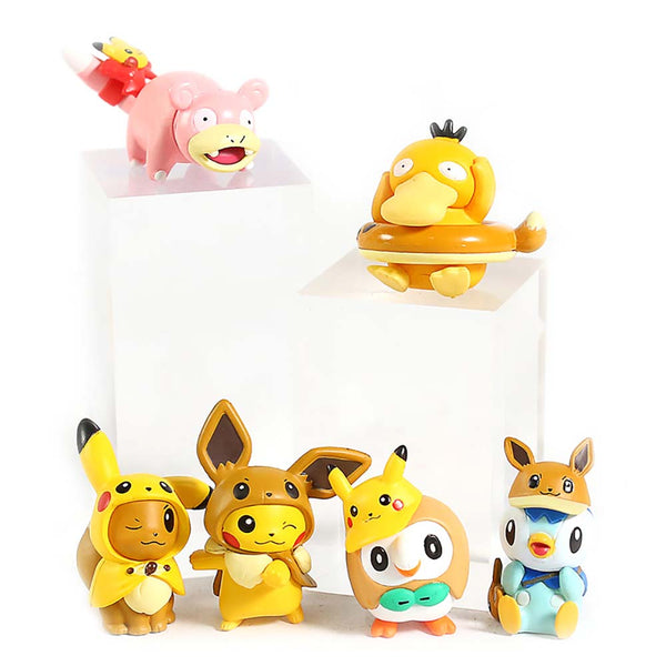 Pokemon Pikachu Eevee Psyduck Slowpoke Rowlet Piplup Mini Action Figure 6pcs 5cm