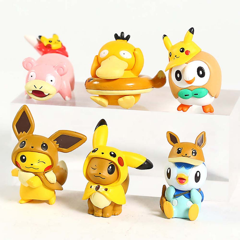 Pokemon Pikachu Eevee Psyduck Slowpoke Rowlet Piplup Mini Action Figure 6pcs 5cm