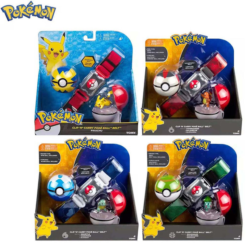 Pokemon Poke Ball Belt Pikachu Charmander Squirtle Bulbasaur Action Figure Toy