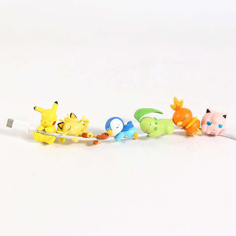 Pokemon Sleeping Pikachu on The Cable Action Figure Funny Toy 6pcs