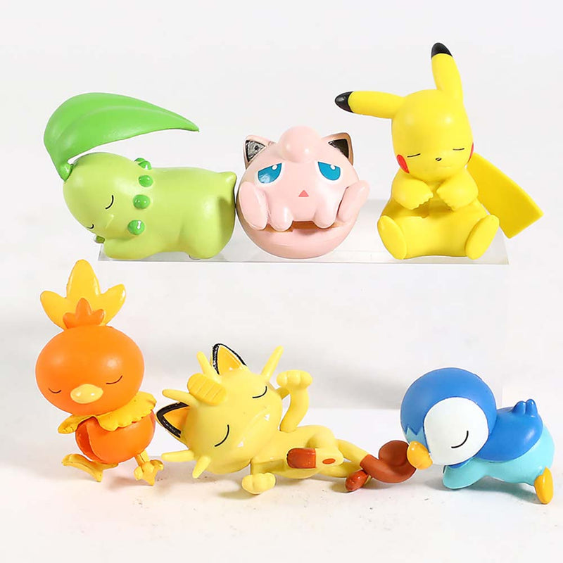 Pokemon Sleeping Pikachu on The Cable Action Figure Funny Toy 6pcs