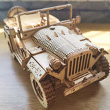 Retro DIY Movable 3D Army Jeep Car Model Wooden Puzzle Game Assembly Toy - Toysoff.com