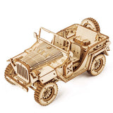 Retro DIY Movable 3D Army Jeep Car Model Wooden Puzzle Game Assembly Toy - Toysoff.com