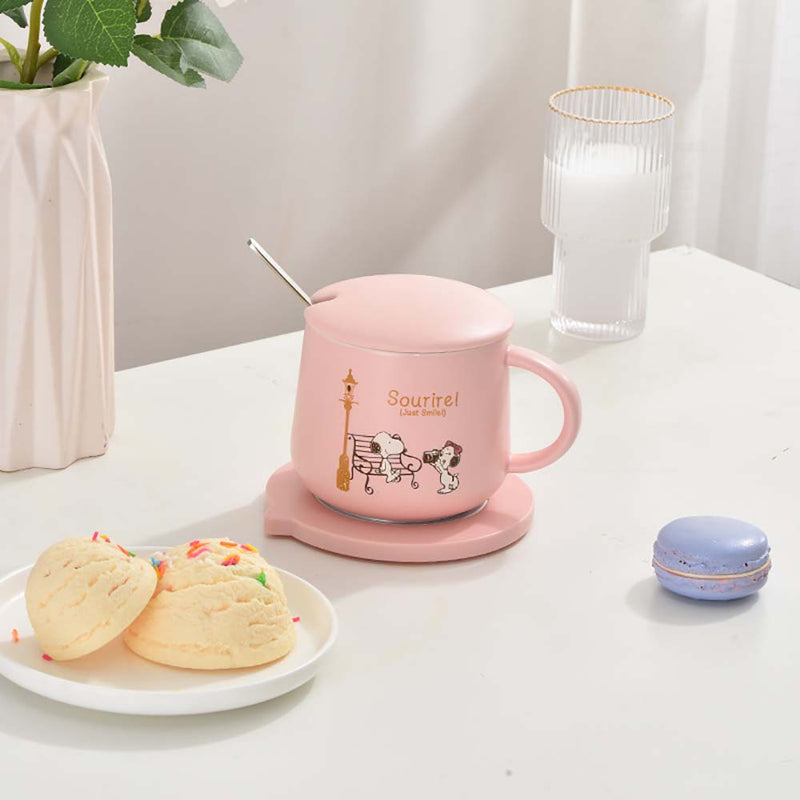 Snoopy Automatic Heating Cup Pad 55 ℃ Thermostatic Ceramic Mug 430ml