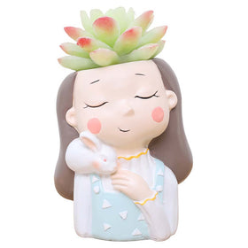 Warm Girl Action Figure Model Flower Plants Pot Decoration
