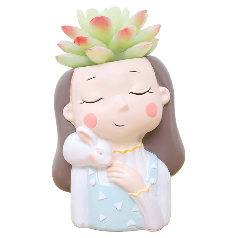 Warm Girl Action Figure Model Flower Plants Pot Decoration