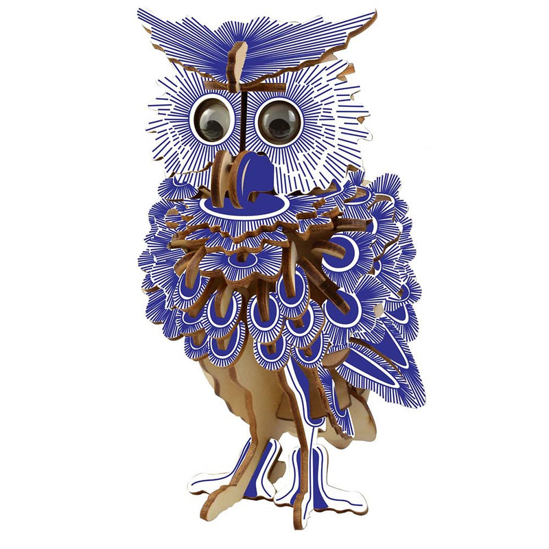 Wooden Puzzle Blue Owl Animal Art 3D Model DIY Assembly Toy - Toysoff.com