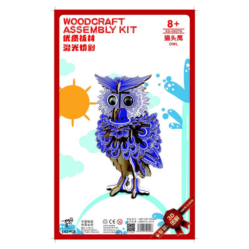 Wooden Puzzle Blue Owl Animal Art 3D Model DIY Assembly Toy - Toysoff.com