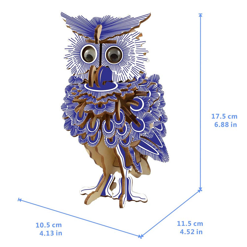 Wooden Puzzle Blue Owl Animal Art 3D Model DIY Assembly Toy - Toysoff.com